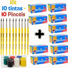 Kit c/ 10 Caixas Tinta Guache + Pincel - Lembrancinha