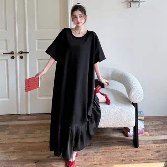 Oladivi Plus Size Feminino Casual Vestido Solto Verão Manga Curta Oversized Longo Túnica Robe 6249 F118