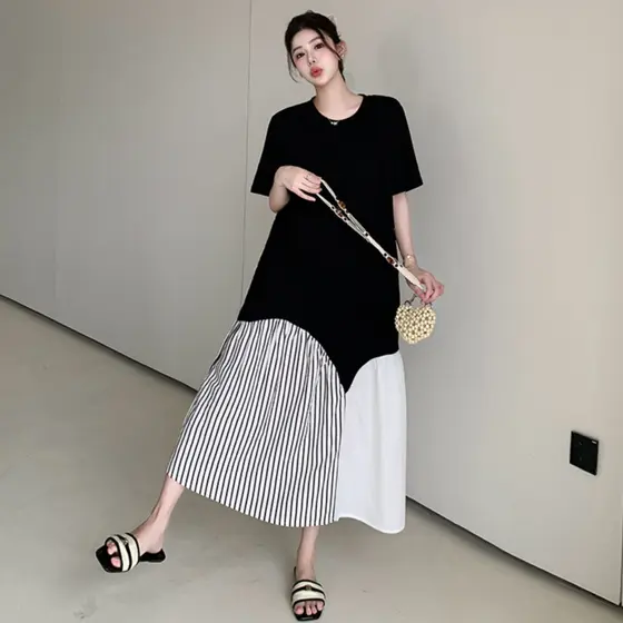Oladivi Plus Size Feminino Manga Curta Vestidos Casuais Verão Oversized Longo Solto Túnica Robe 7798 F106