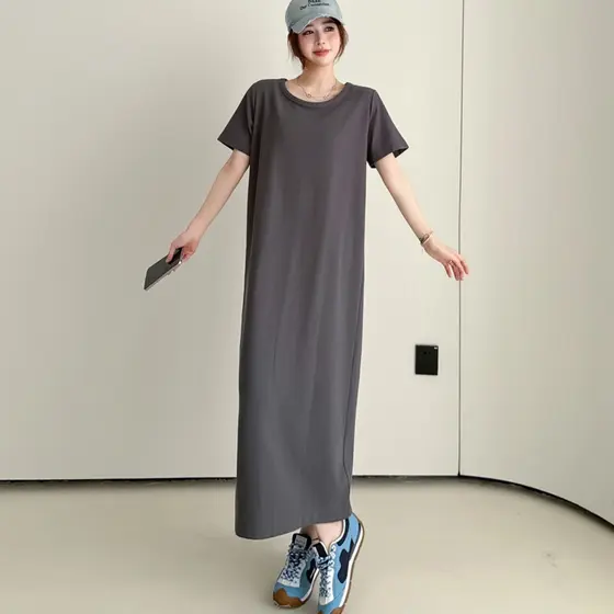 Oladivi Plus Size Mulheres Casual Vestido De Algodão Verão Manga Curta Solta Túnica Oversize Robe 61033 F054