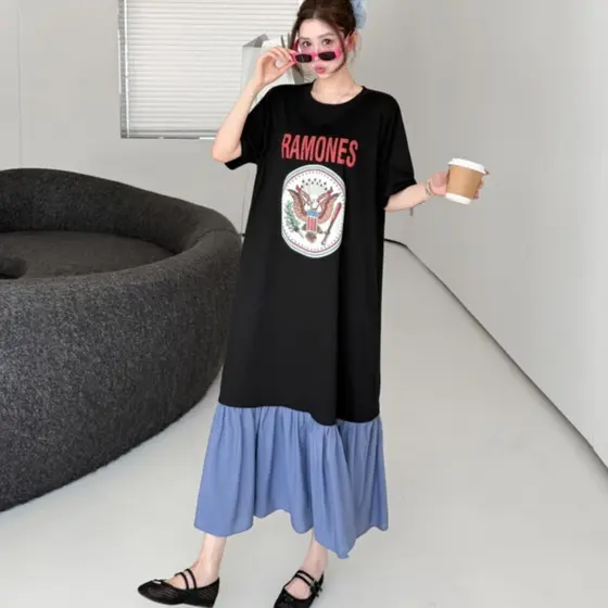Oladivi Plus Size Feminino Impressão Oversized Solto Camiseta Vestido Casual Streetwear Túnicas Longas 61095 F118