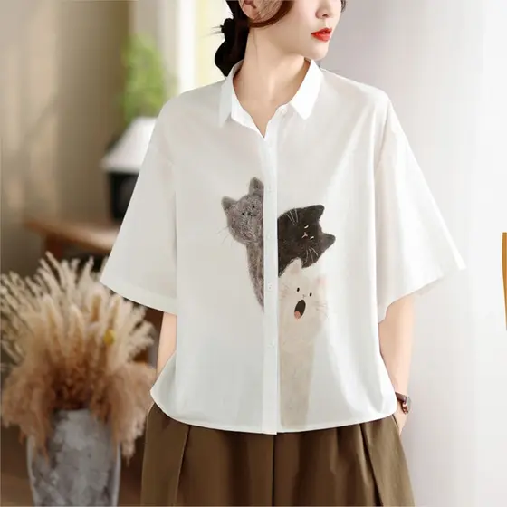 Oladivi Plus Size Moda Feminina Camisas De Manga Curta Casual Solto Blusas Grandes Verão Novo Topo 1819 B055