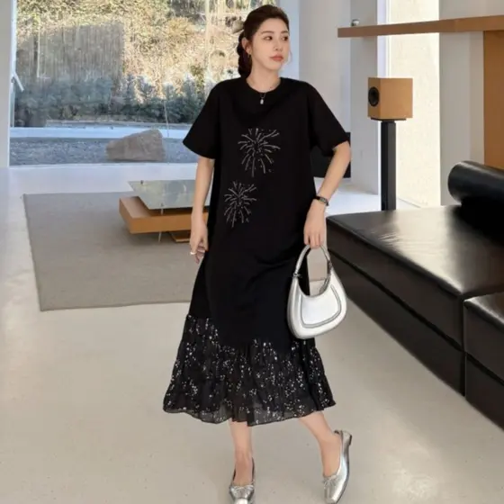 Oladivi Plus Size Moda Feminina Vestido De Manga Curta Verão Casual Solto Oversize Túnica Longa 6838 F106