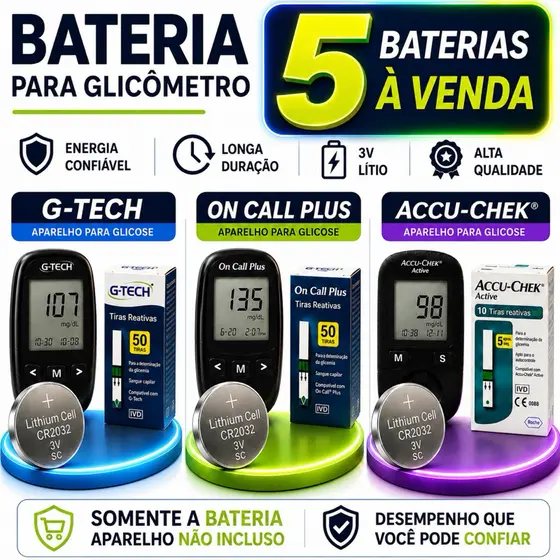 Cartela 5 Bateria Cr2032 3v Para Aparelho Glicemia Diabetes