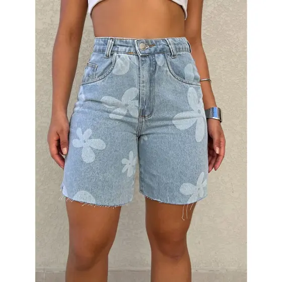 Coolestfeminina 8414 short jeans bermuda jeans feminina sem rascada Sem Elastano Bolsos Reais