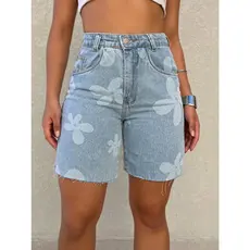 Coolestfeminina 8414 short jeans bermuda jeans feminina sem rascada Sem Elastano Bolsos Reais