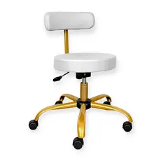 Cadeira Mocho Slim para Clinicas de Estética -  Base Giratória Dourada com Regulagem de Altura