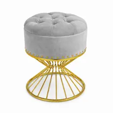 Puff Decorativo Luxo Pirâmide Veludo Capitonê Base Ferro Dourado Elegante Sala Quarto