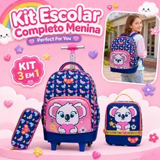 Kit Mochila de Rodinhas Infantil Menina Lancheira Térmica Estojo Reforçada Perfect For You