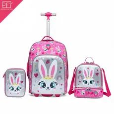 Kit Mochila de Rodinhas Infantil Menina Lancheira Térmica Estojo Reforçada Haste Retrátil