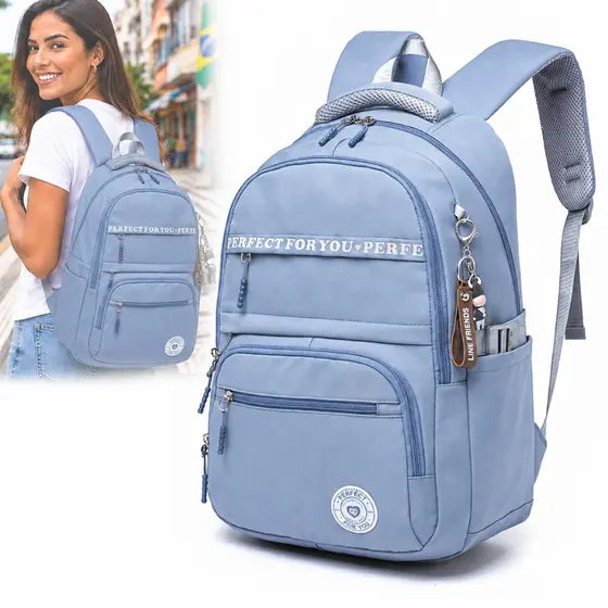 Mochila Escolar 13L com Divisória Interna, Bolso Frontal e Laterais Elásticas – Poliéster 600D
