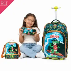 Kit Mochila de Rodinhas Infantil Dinosaur Menino Lancheira Térmica Estojo Perfect For You