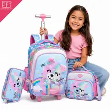 Kit Mochila Infantil Escolar com Estojo Divisórias e Lancheira Térmica Reforçado