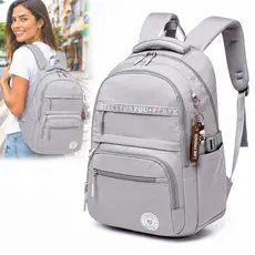 Mochila Cinza Escolar Espaçosa Chaveiro Notebook Passeio