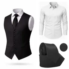 Kit Padrinho C/ Camisa Social Manga Longa + Colete Social Slim + Gravata Luxo - Oferta