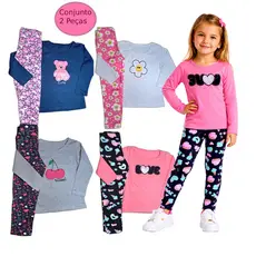 Kit Roupa Infantil Menina 2 Peças Blusa E Calça Meia Estação Conjuntinho Dia A Dia