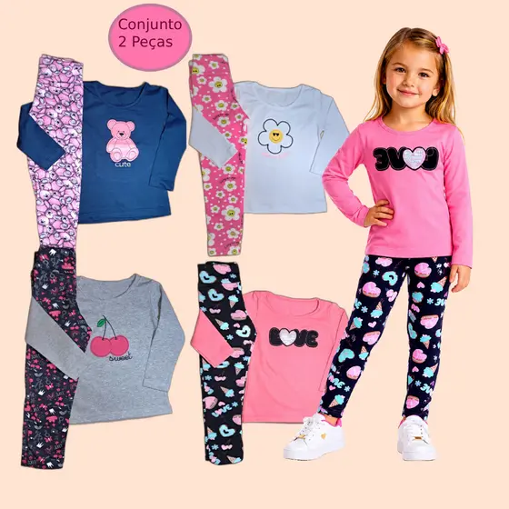 Conjunto Infantil Meia Estação Blusa E Legging Kit com 2 Peças Menina Roupa Criança