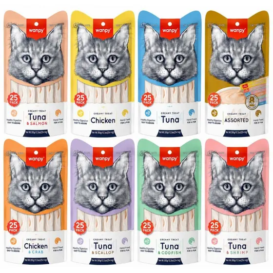 Wanpy Truly Creamy Petisco Cremoso Para Gatos Diversos Sabores Com 25 e 50 unidades