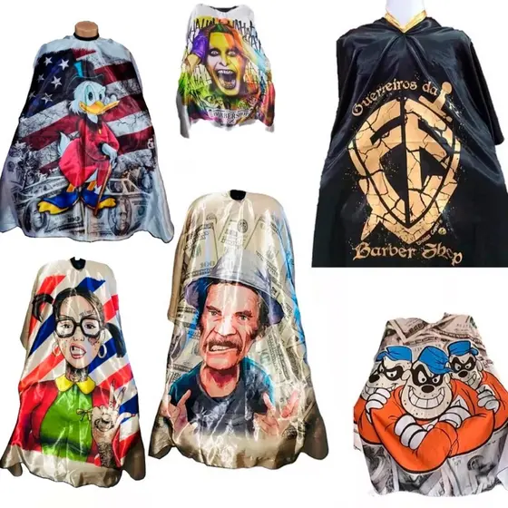 Capas de Corte Estampadas para Barbearia Diversos Modelos Todas Em Cetim e Fecho de Zíper