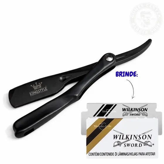 Navalhete de Pressão Kingstyle Barbeiro, Alta Durabilidade + 3 Lâminas Wilkinson