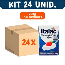 Caixa 24 Creme de Leite ITALAC Cremoso para Receitas Doces e Salgadas 15% Gordura 200g Atacado