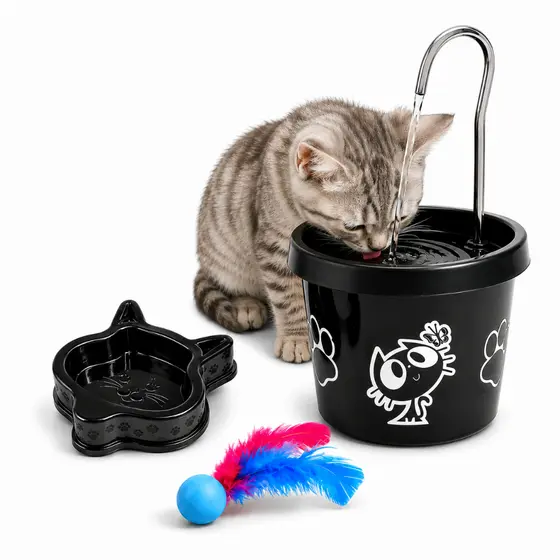 Bebedouro Para Gatos Fonte com Comedouro e Peteca