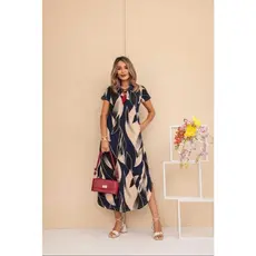 Vestido Longo Estampado Moda Evangelica Modela o Corpo