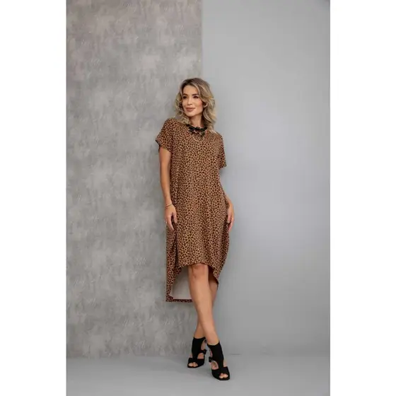 Vestido de Oncinha Mullet Estampado Com Bolsos Tecido Confortável Elegante