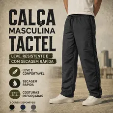 Calça Masculina Táctel Academia, Laser Confortável, Seca Rápido, Bolso e Cordão