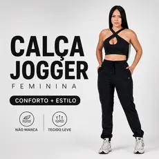 Calça Feminina Jogger  Blogueira Com Elastano Bolsos E Cordão