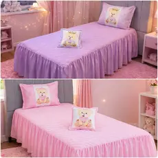 SOLTEIRO Cobre Leito Infantil PRINCESA URSA 03 Peças - Colcha com Babado Premium Luxuosa Toque Mácio