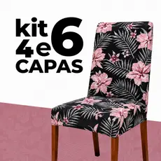 KIT 4 ou 6 Capa de Cadeira Sala de Jantar Premium Elásticada Malha Gel Estampada Floral ou Lisa