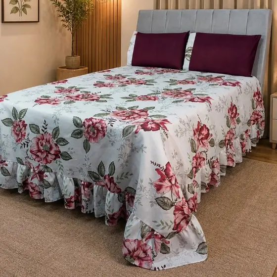 SOLTEIRO CASAL QUEEN KING Cobre Leito Colcha Lençol BELEZA 03 Peças - Cores Vivas Toque Mácio Floral