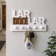 Porta chaves de parede decorativo - LAR DOCE LAR - 5 ganchos