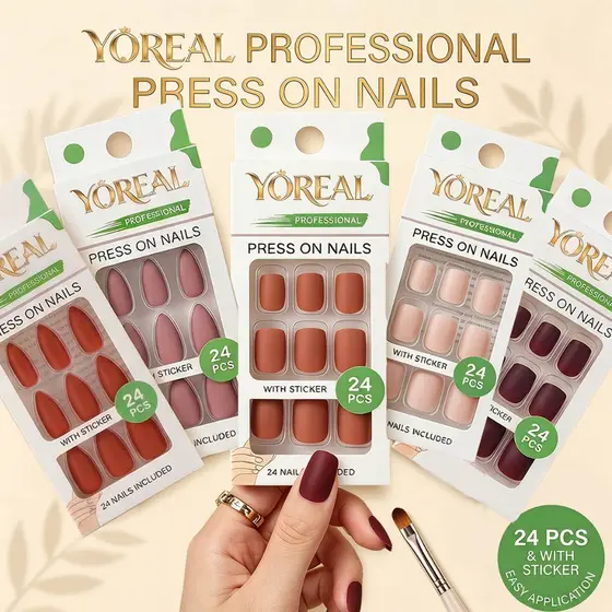 24 Unhas Postiças Press On, Várias Cores Disponíveis, Com Adesivos Autocolantes Inclusos
