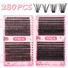 280PCS Cílios Cluster Leves e Finos, Extensão de Cílios 70D+80D/30D+40D, Cílios Individuais, Visual Natural