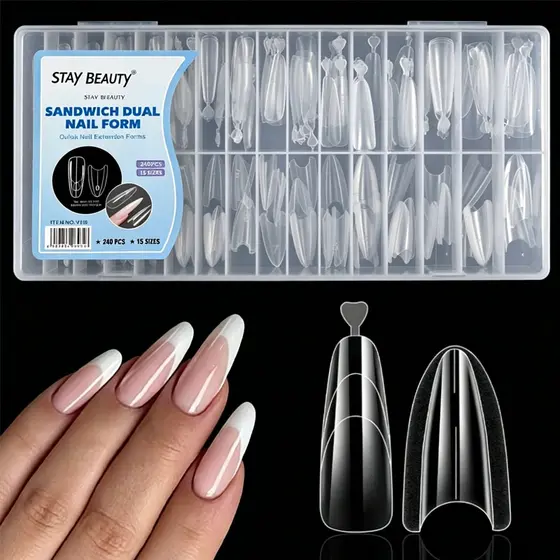 240 PCS Molde F1 Sanduíche Formas de Unhas Duplas, Almond,15 Tamanhos