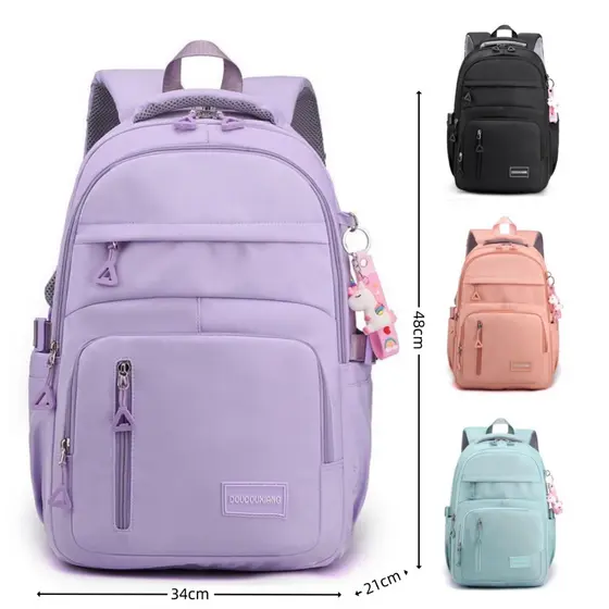 Mochila feminina casual e versátil leve e à prova d'água com grande capacidade para estudantes e computador