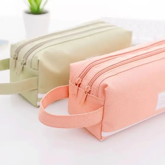 Estojo de lápis portátil de lona de papelaria de camada dupla AlexStore