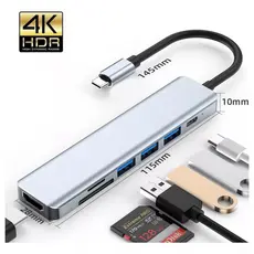 Hub USB-C 8 em 1 HDMI 4K RJ45 USB 3.0 SD TF PD 100W Adaptador Notebook MacBook Celular