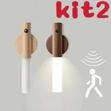 Kit 2 Luminárias LED Recarregáveis Sensor de Movimento Sem Fio Arandela de Madeira Minimalista