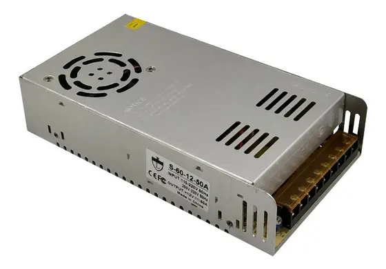 Fonte Chaveada 12V 50A 600W Bivolt Com Chave Seletora Para Som Automotivo CFTV LED Automação Alta Potência
