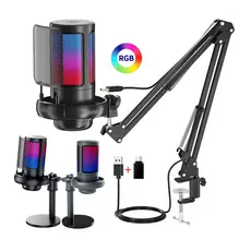 Condensador USB RGB Microfone PC Botão Mudo Para Jogos De Computador Laptop/PS4/5 Streaming Podcast Studio Gravação