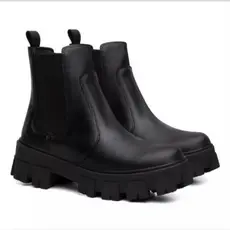 Bota Coturno Chelsea Tratorado Feminina Moda Preta Elástico Casual