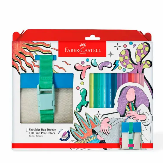 Caneta hidrográfica Fine Pen Breeze 10 unidades + Shoulder Bag FPB/ESBRZZF Faber-Castell