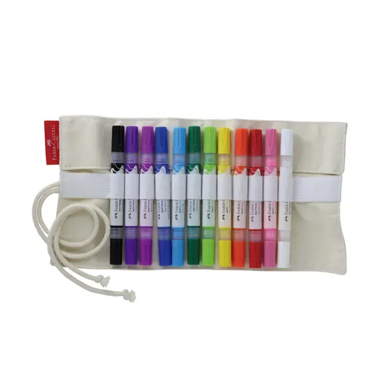 Marcadores MultiMark Multisuperfície Faber-Castell - 12 Cores Clássicas + Estojo de Tecido - MM/ESROLO