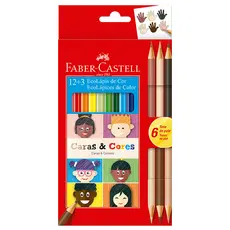 Lápis de cor 12 cores + 3 lápis bicolor Caras e Cores 120112CC  Faber-Castell