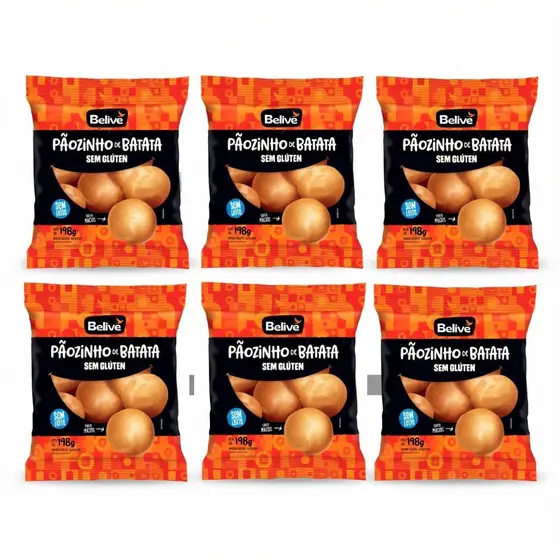 Kit 6 Pão de Batata Belive Sem Leite Sem Glúten 198g cada