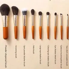 KIT 9pcs Conjunto De Pincéis De Maquiagem Protable Set Mini Blush Kit De Pincel Para Sobrancelhas Cosméticas