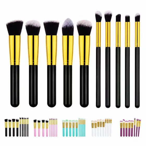 Kit 10 peças pincel kabuki precisão Conjunto de Maquiagem para Sombra Delineador Lábios Pó Base
